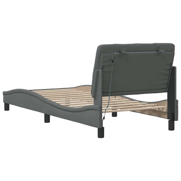vidaXL LED Bed Frame without Mattress Dark Grey 90x200 cm Fabric