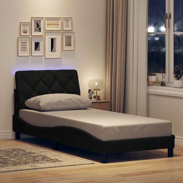 vidaXL LED Bed Frame without Mattress Black 90x200 cm Fabric