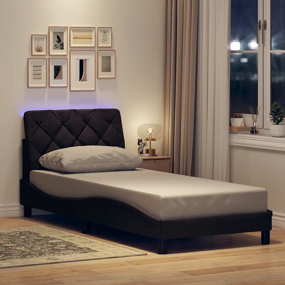 vidaXL LED Bed Frame without Mattress Dark Brown 90x200 cm Fabric