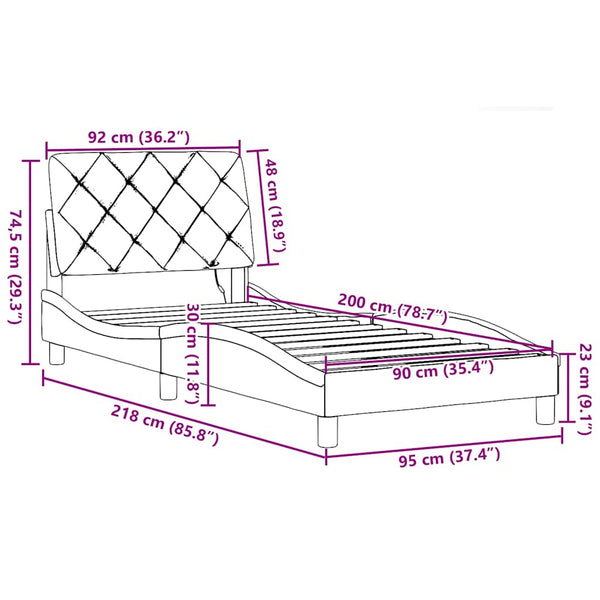 vidaXL LED Bed Frame without Mattress Taupe 90x200 cm Fabric