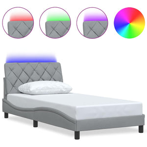 vidaXL LED Bed Frame without Mattress Light Grey 100x200 cm Fabric