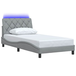 vidaXL LED Bed Frame without Mattress Light Grey 100x200 cm Fabric