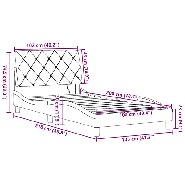 vidaXL LED Bed Frame without Mattress Light Grey 100x200 cm Fabric