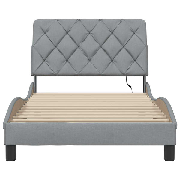 vidaXL LED Bed Frame without Mattress Light Grey 100x200 cm Fabric