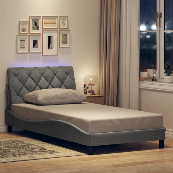 vidaXL LED Bed Frame without Mattress Light Grey 100x200 cm Fabric