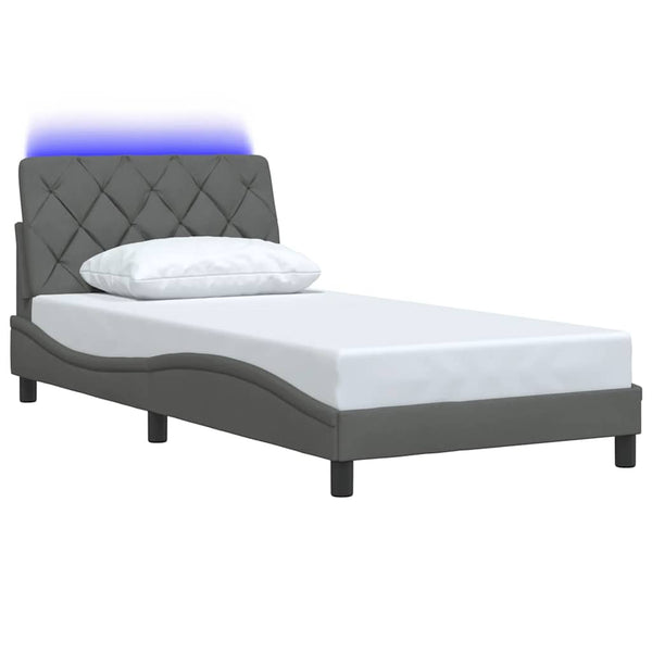 vidaXL LED Bed Frame without Mattress Dark Grey 100x200 cm Fabric