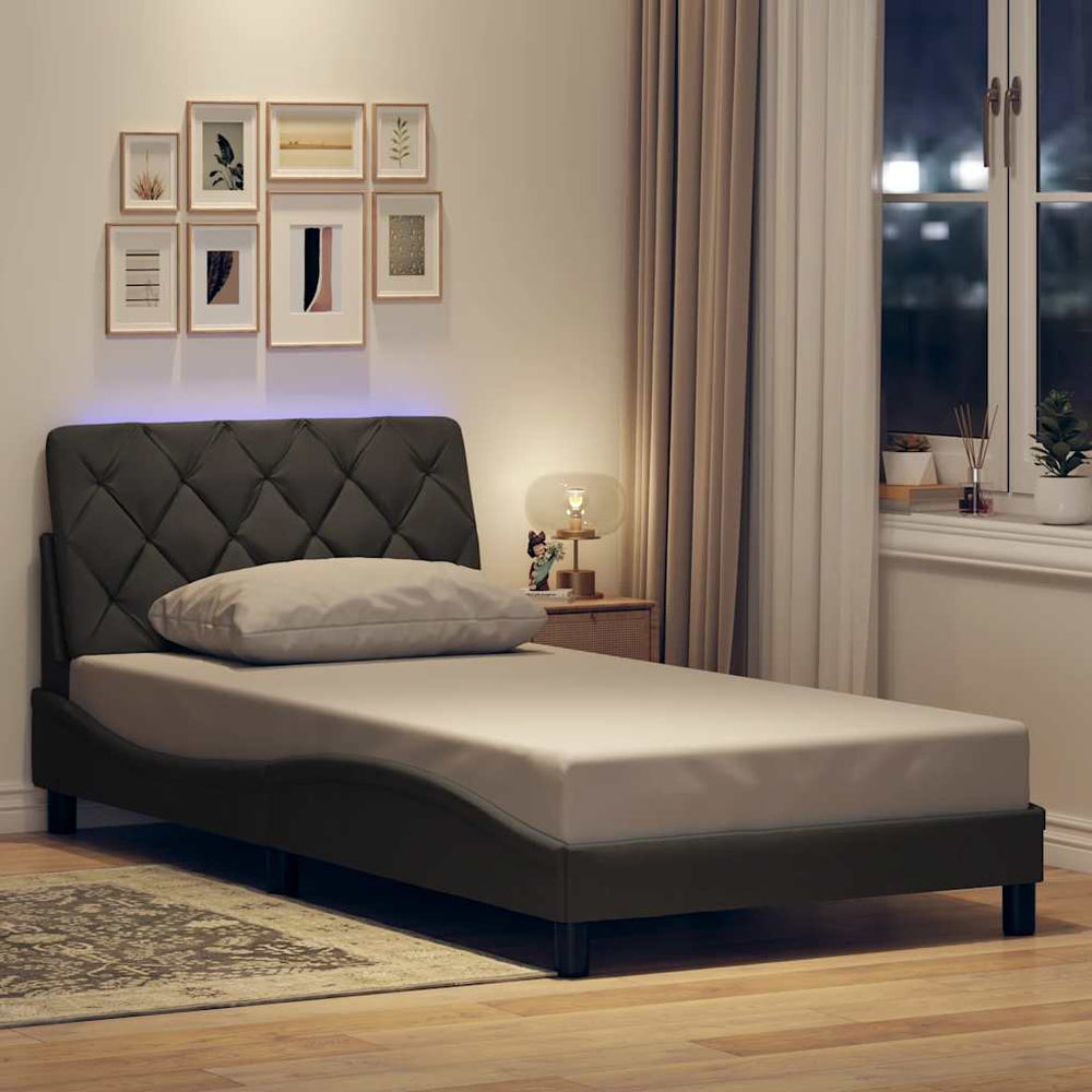 vidaXL LED Bed Frame without Mattress Dark Grey 100x200 cm Fabric