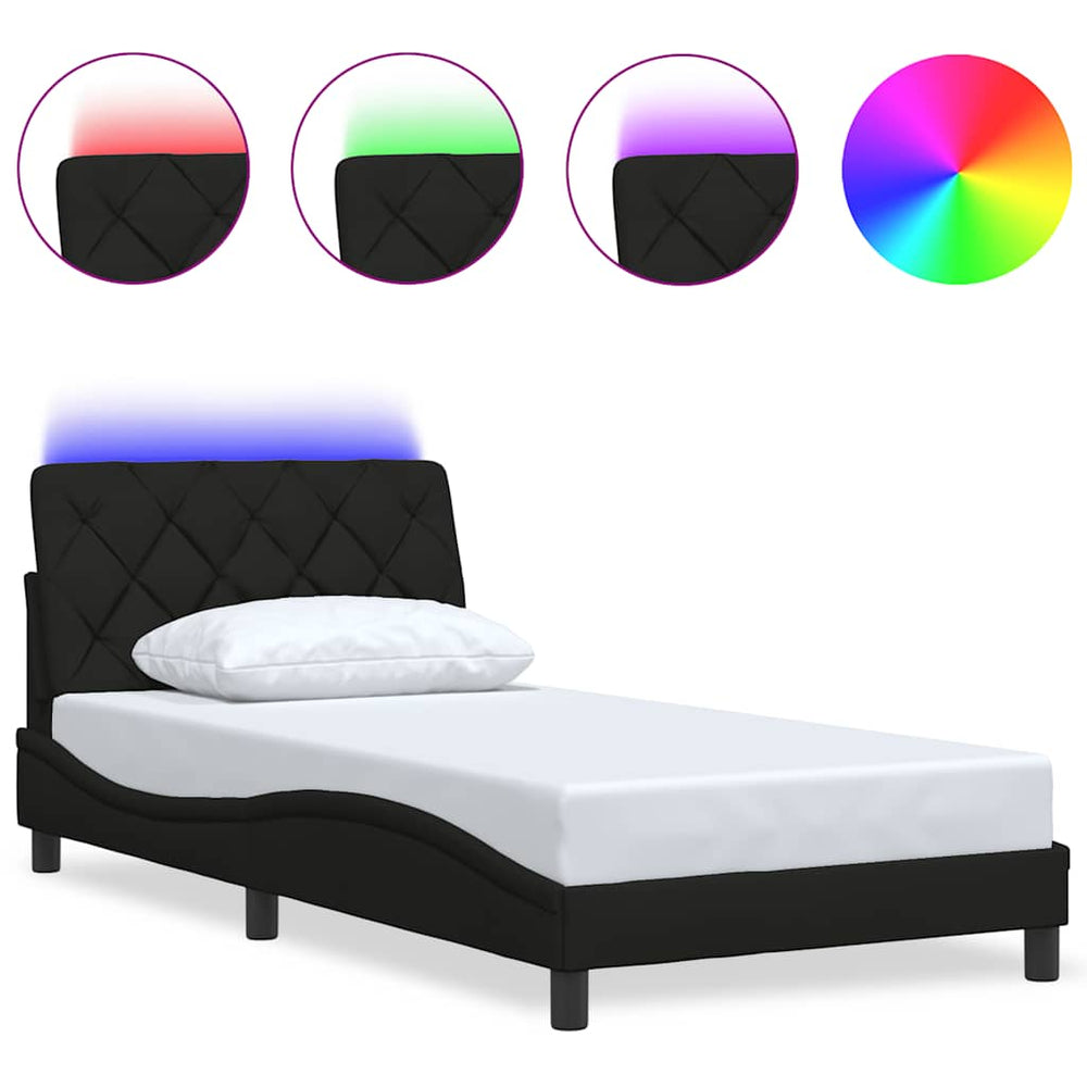 vidaXL LED Bed Frame without Mattress Black 100x200 cm Fabric