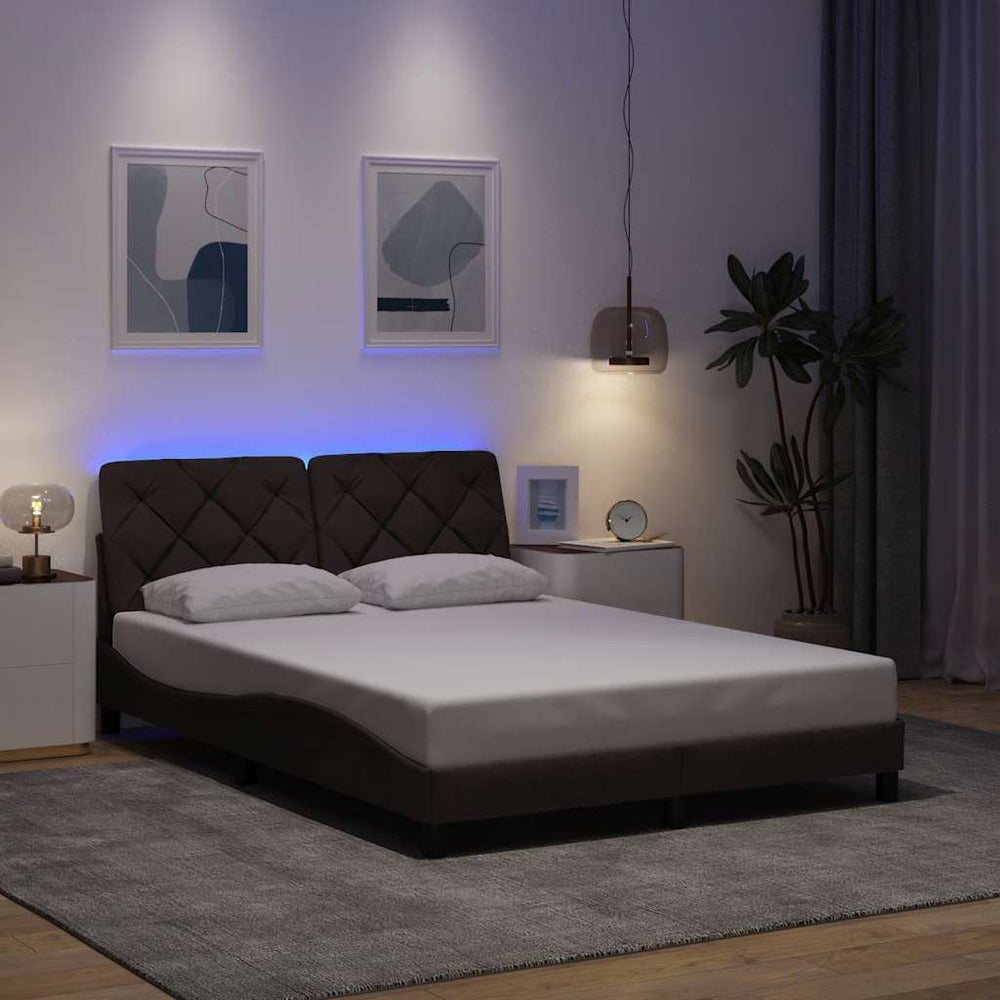 vidaXL LED Bed Frame without Mattress Dark Brown 120x200 cm Fabric
