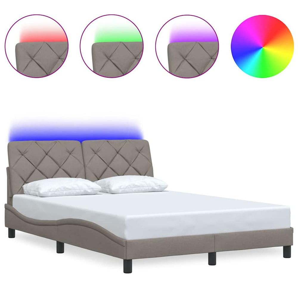 vidaXL LED Bed Frame without Mattress Taupe 120x200 cm Fabric