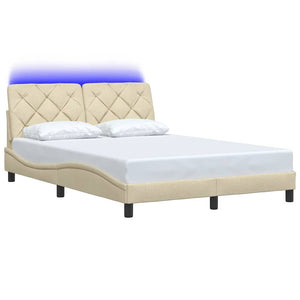 vidaXL LED Bed Frame without Mattress Cream 120x200 cm Fabric