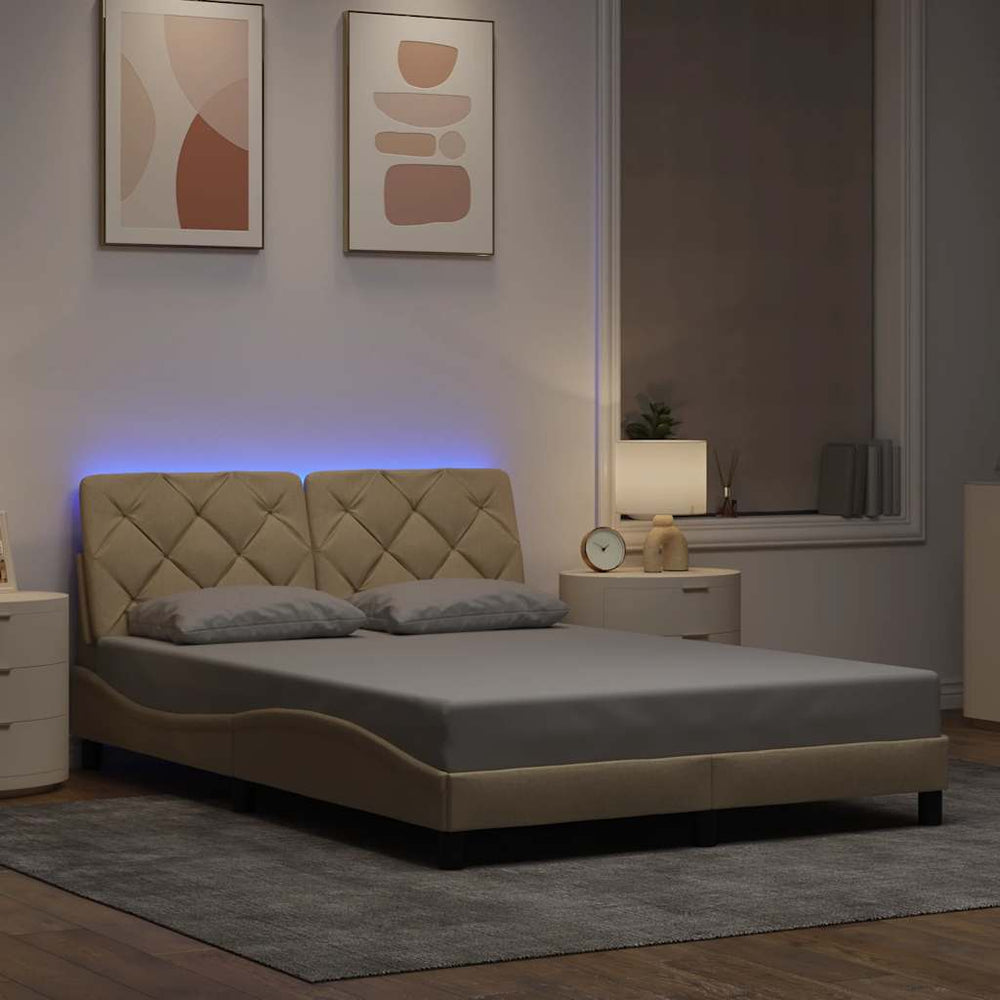 vidaXL LED Bed Frame without Mattress Cream 120x200 cm Fabric