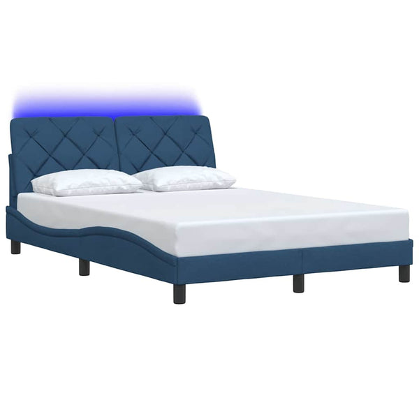 vidaXL LED Bed Frame without Mattress Blue 120x200 cm Fabric