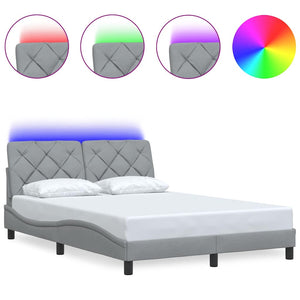 vidaXL LED Bed Frame without Mattress Light Grey 140x190 cm Fabric