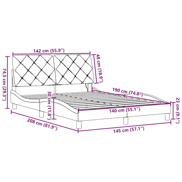 vidaXL LED Bed Frame without Mattress Light Grey 140x190 cm Fabric