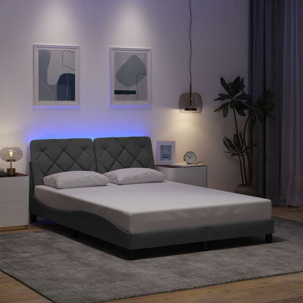 vidaXL LED Bed Frame without Mattress Light Grey 140x190 cm Fabric