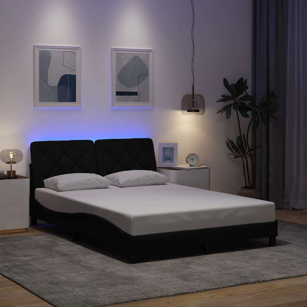 vidaXL LED Bed Frame without Mattress Black 140x190 cm Fabric