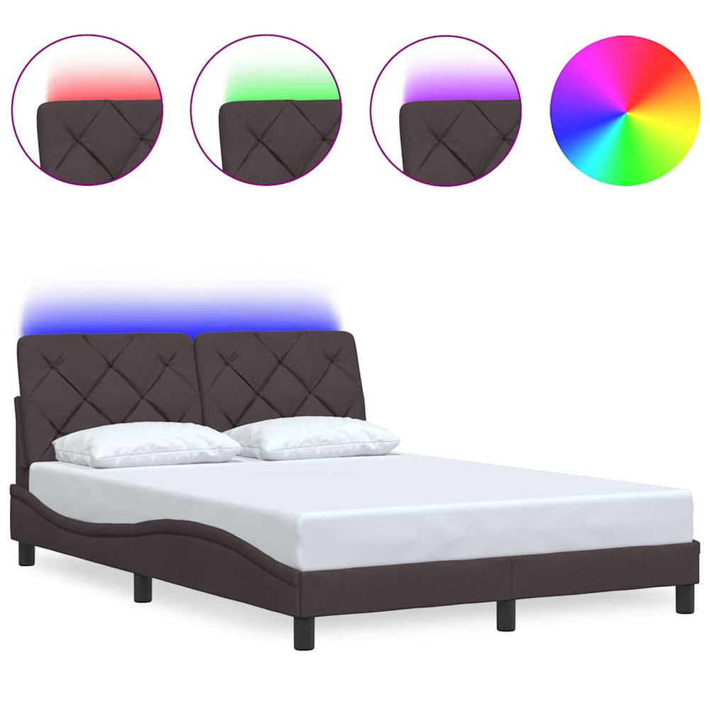 vidaXL LED Bed Frame without Mattress Dark Brown 140x190 cm Fabric