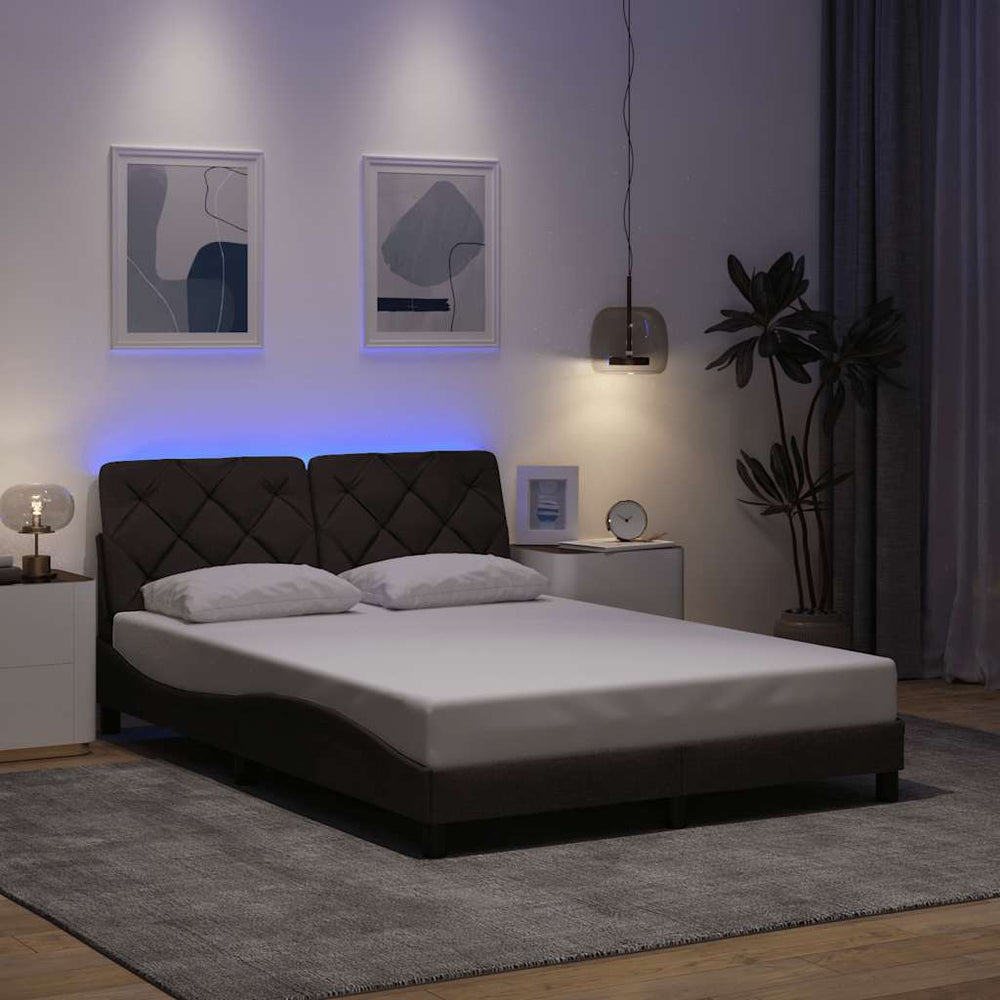 vidaXL LED Bed Frame without Mattress Dark Brown 140x190 cm Fabric