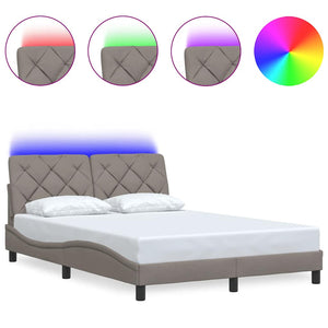 vidaXL LED Bed Frame without Mattress Taupe 140x190 cm Fabric
