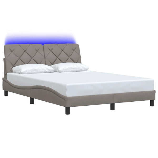 vidaXL LED Bed Frame without Mattress Taupe 140x190 cm Fabric