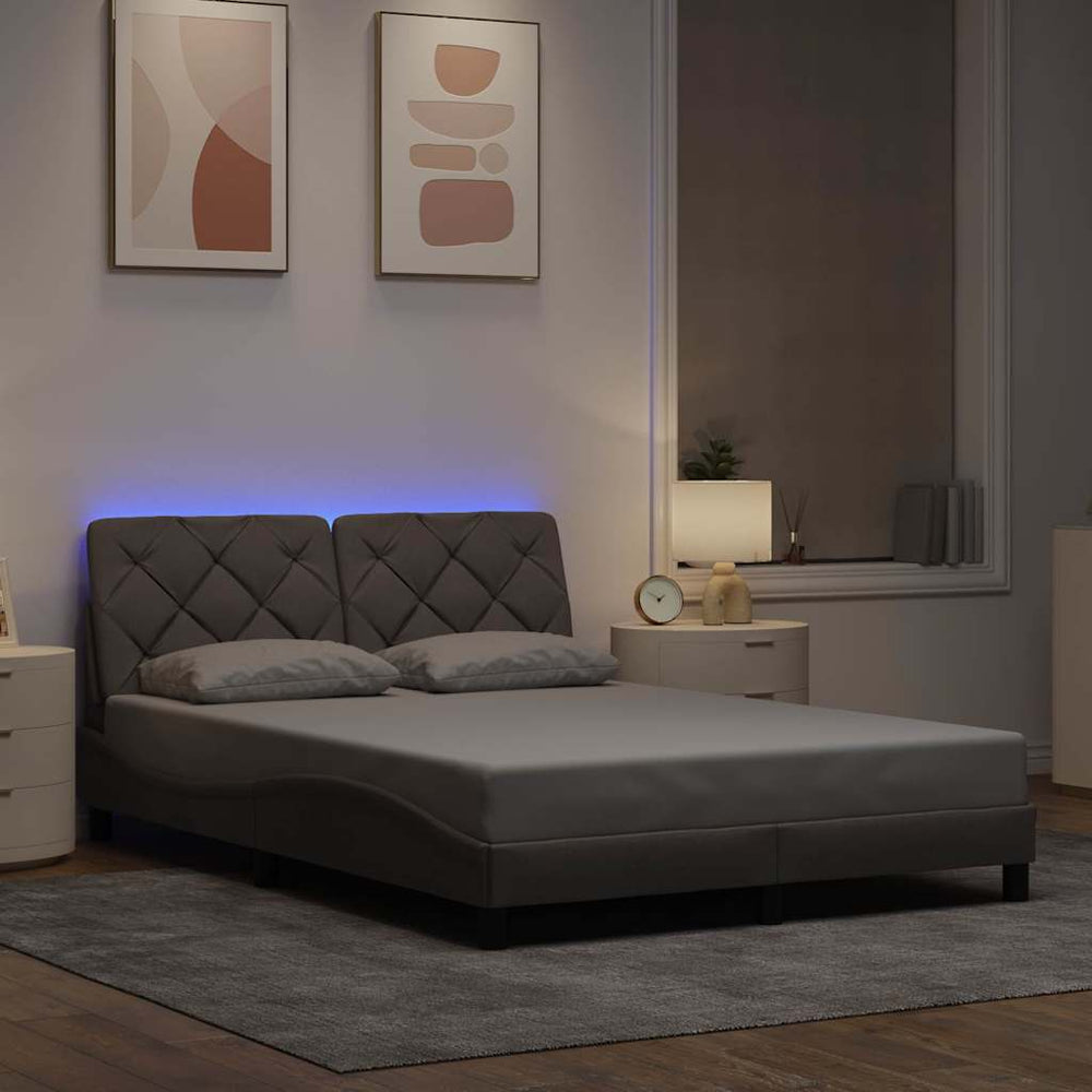 vidaXL LED Bed Frame without Mattress Taupe 140x190 cm Fabric