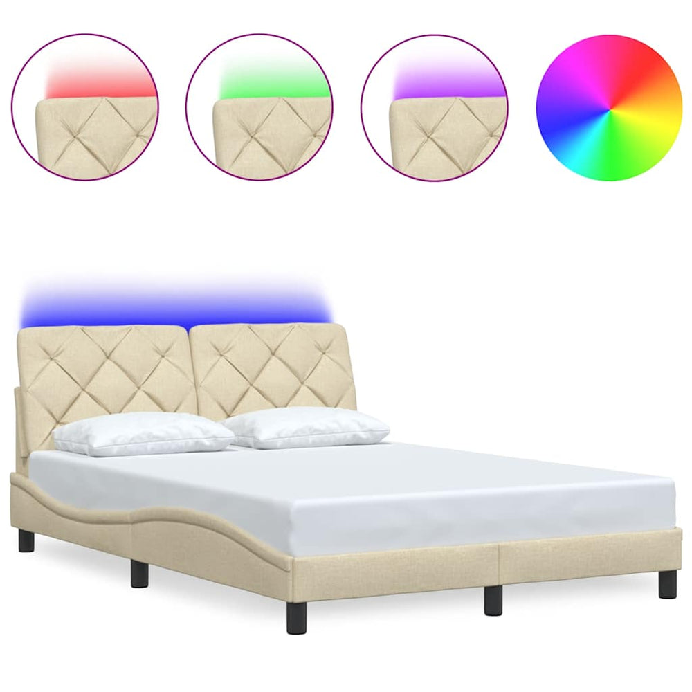 vidaXL LED Bed Frame without Mattress Cream 140x190 cm Fabric