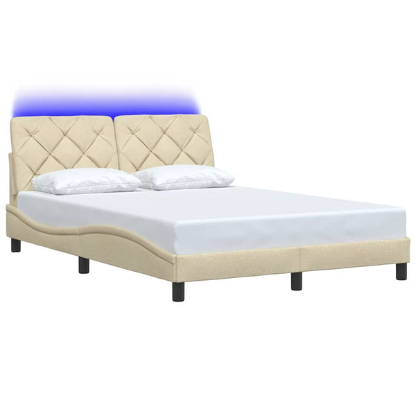 vidaXL LED Bed Frame without Mattress Cream 140x190 cm Fabric