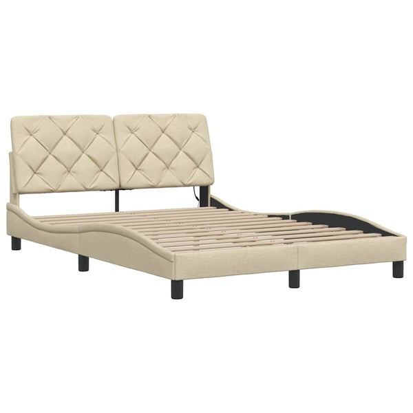vidaXL LED Bed Frame without Mattress Cream 140x190 cm Fabric