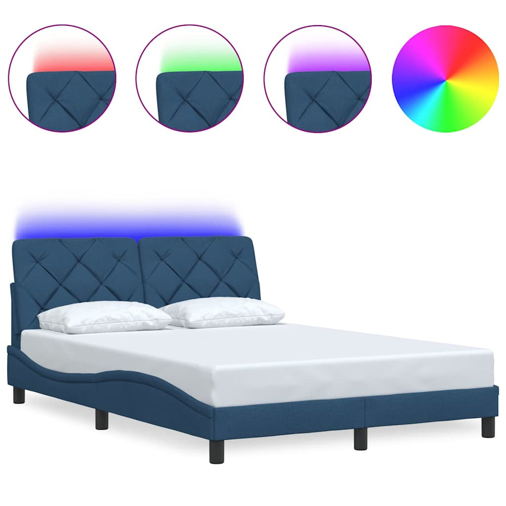 vidaXL LED Bed Frame without Mattress Blue 140x190 cm Fabric