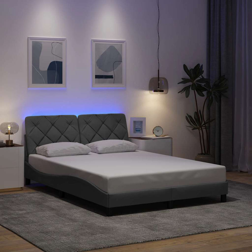 vidaXL LED Bed Frame without Mattress Light Grey 140x200 cm Fabric