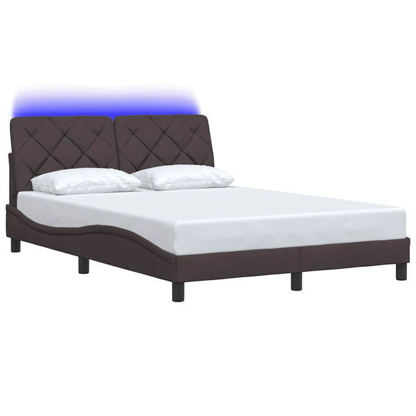vidaXL LED Bed Frame without Mattress Dark Brown 140x200 cm Fabric