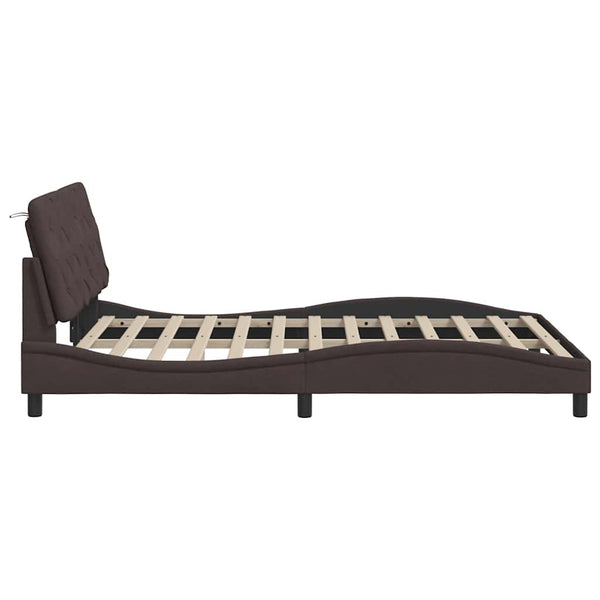 vidaXL LED Bed Frame without Mattress Dark Brown 140x200 cm Fabric