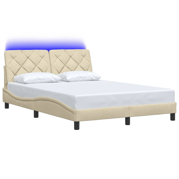 vidaXL LED Bed Frame without Mattress Cream 140x200 cm Fabric