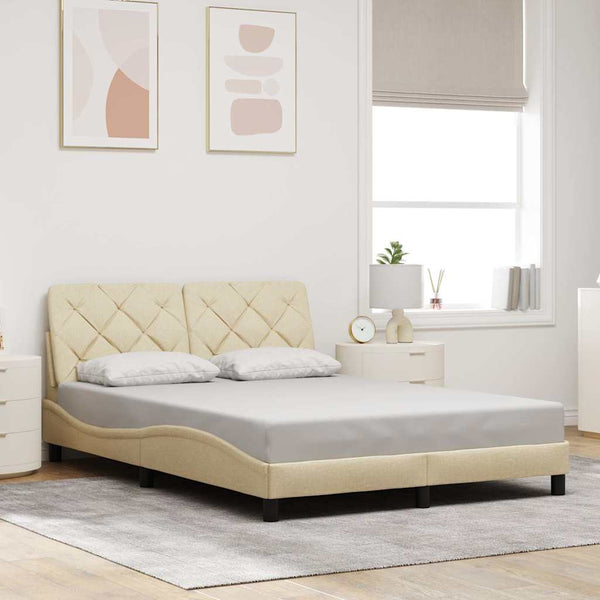 vidaXL LED Bed Frame without Mattress Cream 140x200 cm Fabric