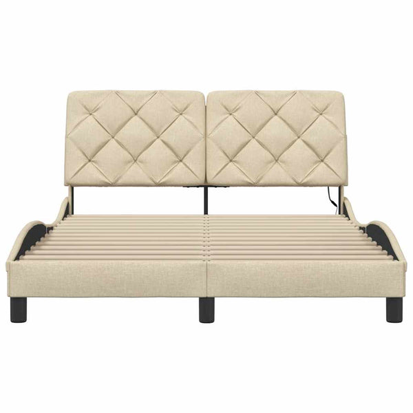 vidaXL LED Bed Frame without Mattress Cream 140x200 cm Fabric