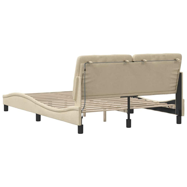 vidaXL LED Bed Frame without Mattress Cream 140x200 cm Fabric