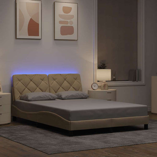 vidaXL LED Bed Frame without Mattress Cream 140x200 cm Fabric