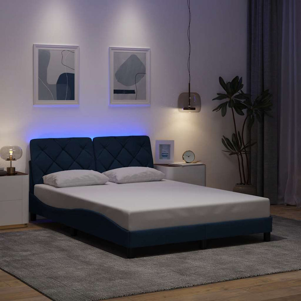vidaXL LED Bed Frame without Mattress Blue 140x200 cm Fabric