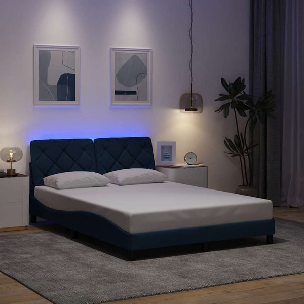 vidaXL LED Bed Frame without Mattress Blue 140x200 cm Fabric