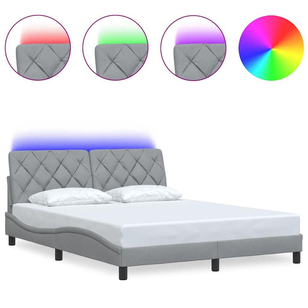 vidaXL LED Bed Frame without Mattress Light Grey 160x200 cm Fabric