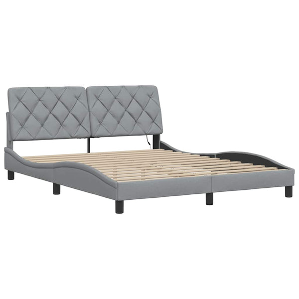 vidaXL LED Bed Frame without Mattress Light Grey 160x200 cm Fabric
