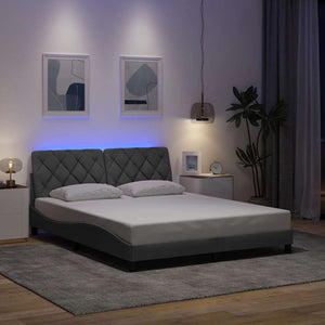 vidaXL LED Bed Frame without Mattress Light Grey 160x200 cm Fabric