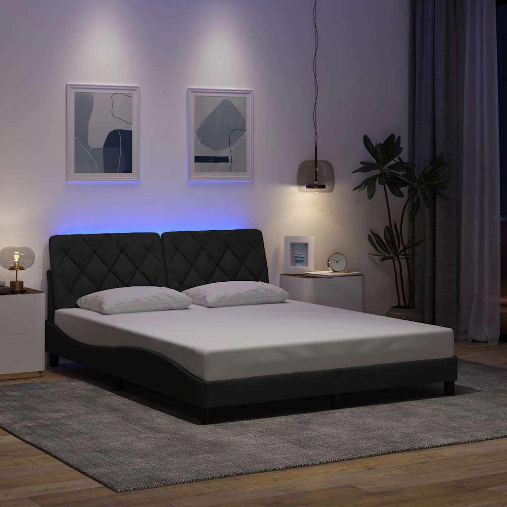 vidaXL LED Bed Frame without Mattress Dark Grey 160x200 cm Fabric