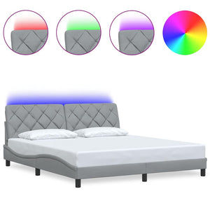 vidaXL LED Bed Frame without Mattress Light Grey 180x200 cm Fabric