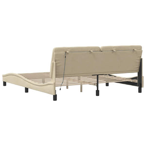 vidaXL LED Bed Frame without Mattress Cream 180x200 cm Fabric