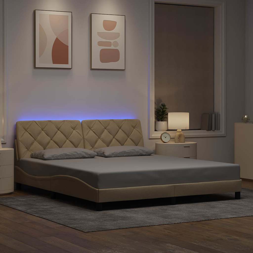 vidaXL LED Bed Frame without Mattress Cream 180x200 cm Fabric
