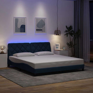 vidaXL LED Bed Frame without Mattress Blue 180x200 cm Fabric