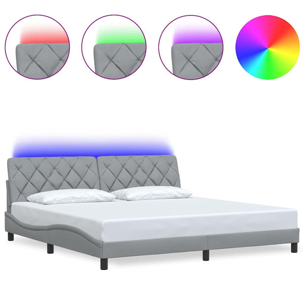 vidaXL LED Bed Frame without Mattress Light Gray 200x200 cm Fabric