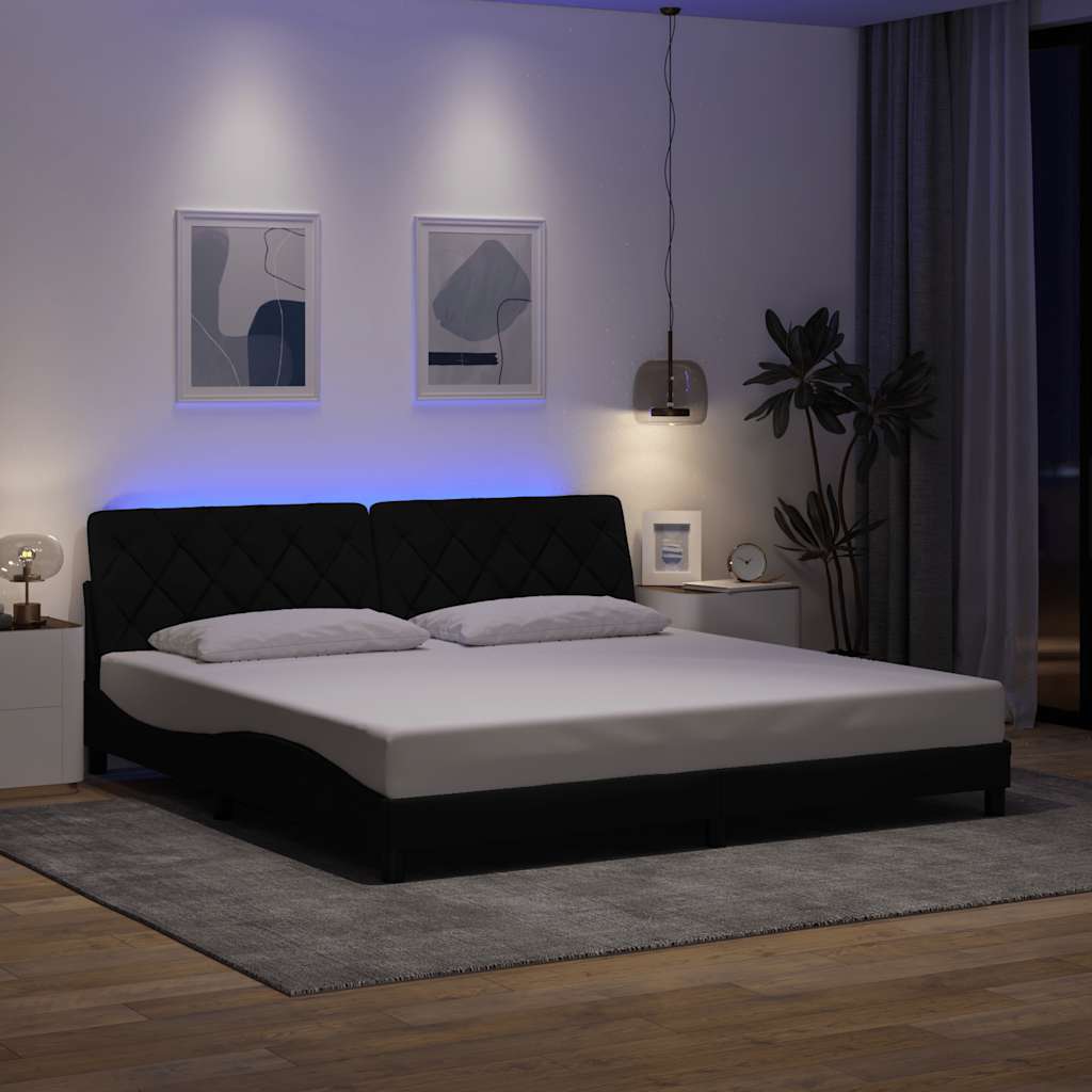 vidaXL LED Bed Frame without Mattress Black 200x200 cm Fabric